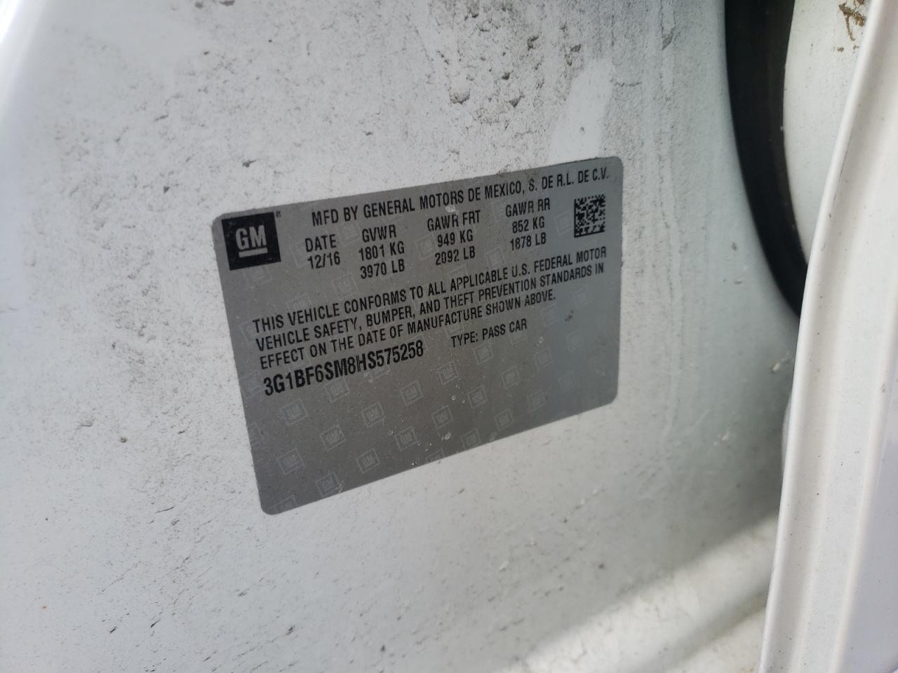 Photo 10 from auction – 2017 CHEVROLET CRUZE PREM with VIN 3G1BF6SM8HS575258