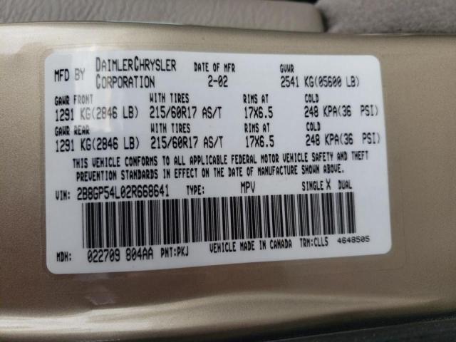 Photo 10 from auction – 2002 DODGE GRAND CARA with VIN 2B8GP54L02R668641