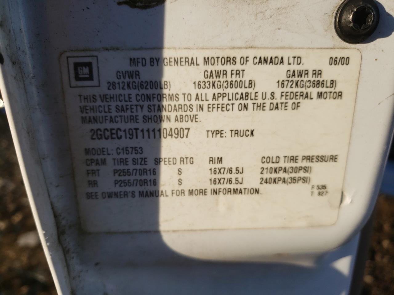 Photo 10 from auction – 2001 CHEVROLET SILVERADO with VIN 2GCEC19T111104907