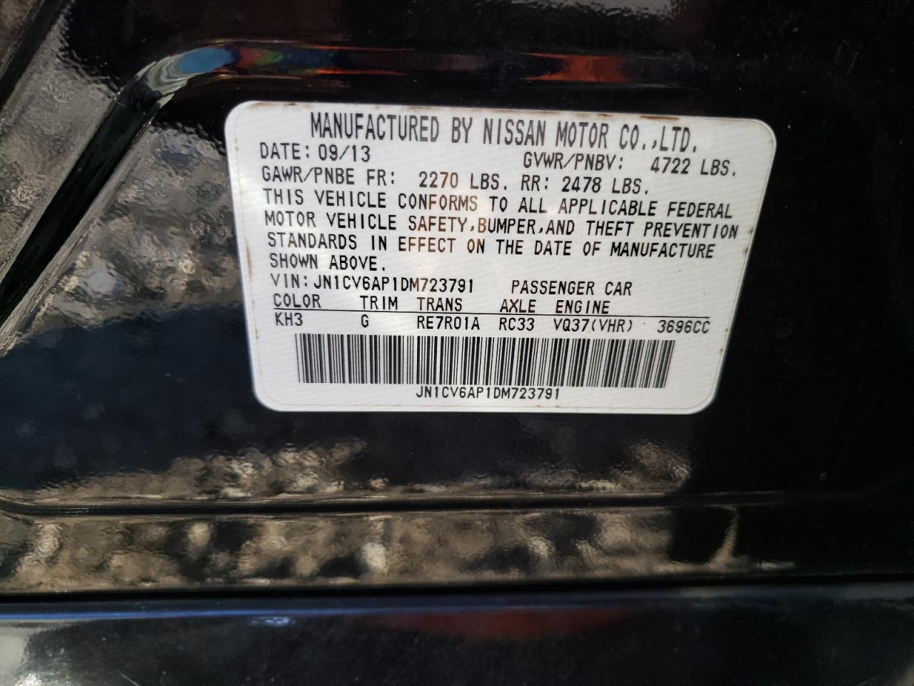 Photo 10 from auction – 2013 INFINITI G37 BASE with VIN JN1CV6AP1DM723791