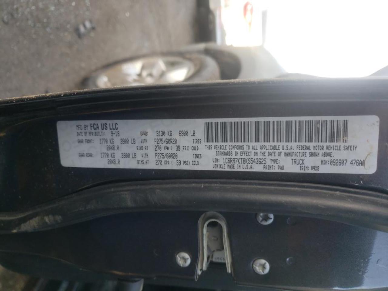 Photo 10 from auction – 2019 RAM 1500 CLASS with VIN 1C6RR7KT8KS543625