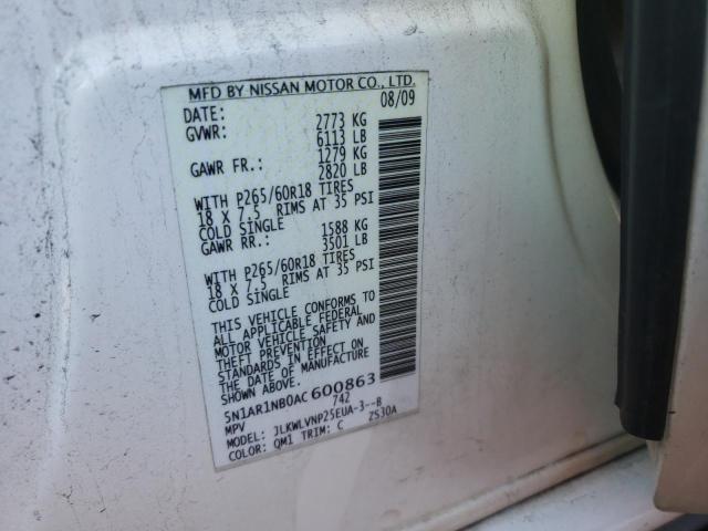 Photo 10 from auction – 2010 NISSAN PATHFINDER with VIN 5N1AR1NB0AC600863