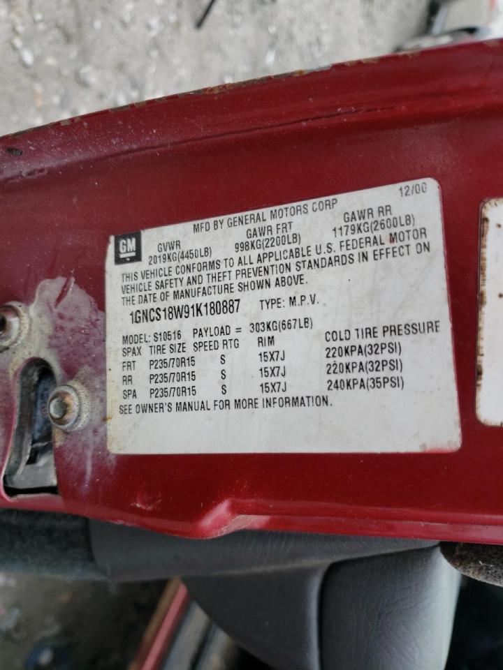 Photo 10 from auction – 2001 CHEVROLET BLAZER with VIN 1GNCS18W91K180887