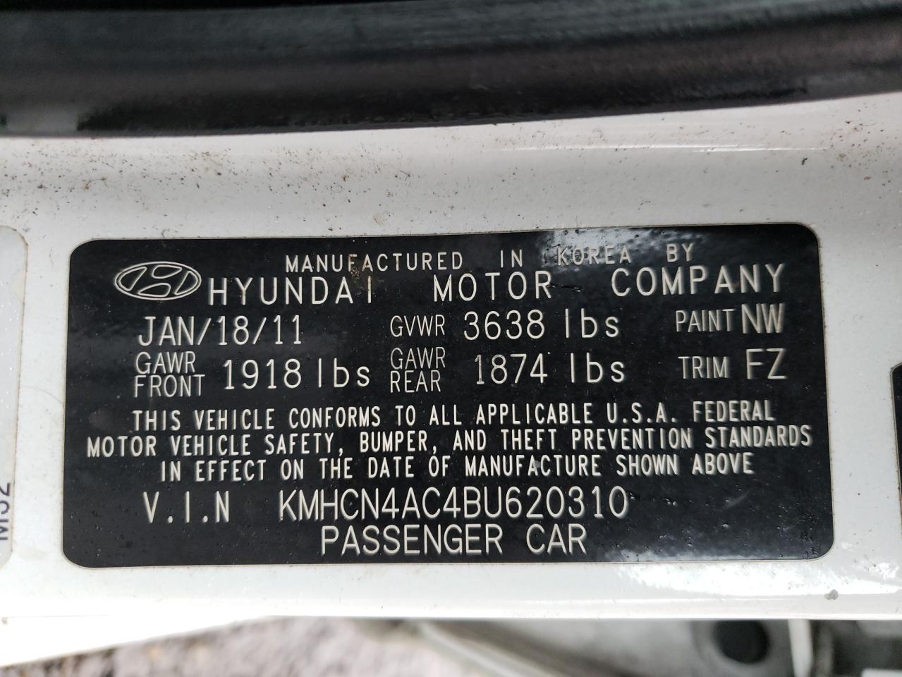 Photo 10 from auction – 2011 HYUNDAI ACCENT GLS with VIN KMHCN4AC4BU620310