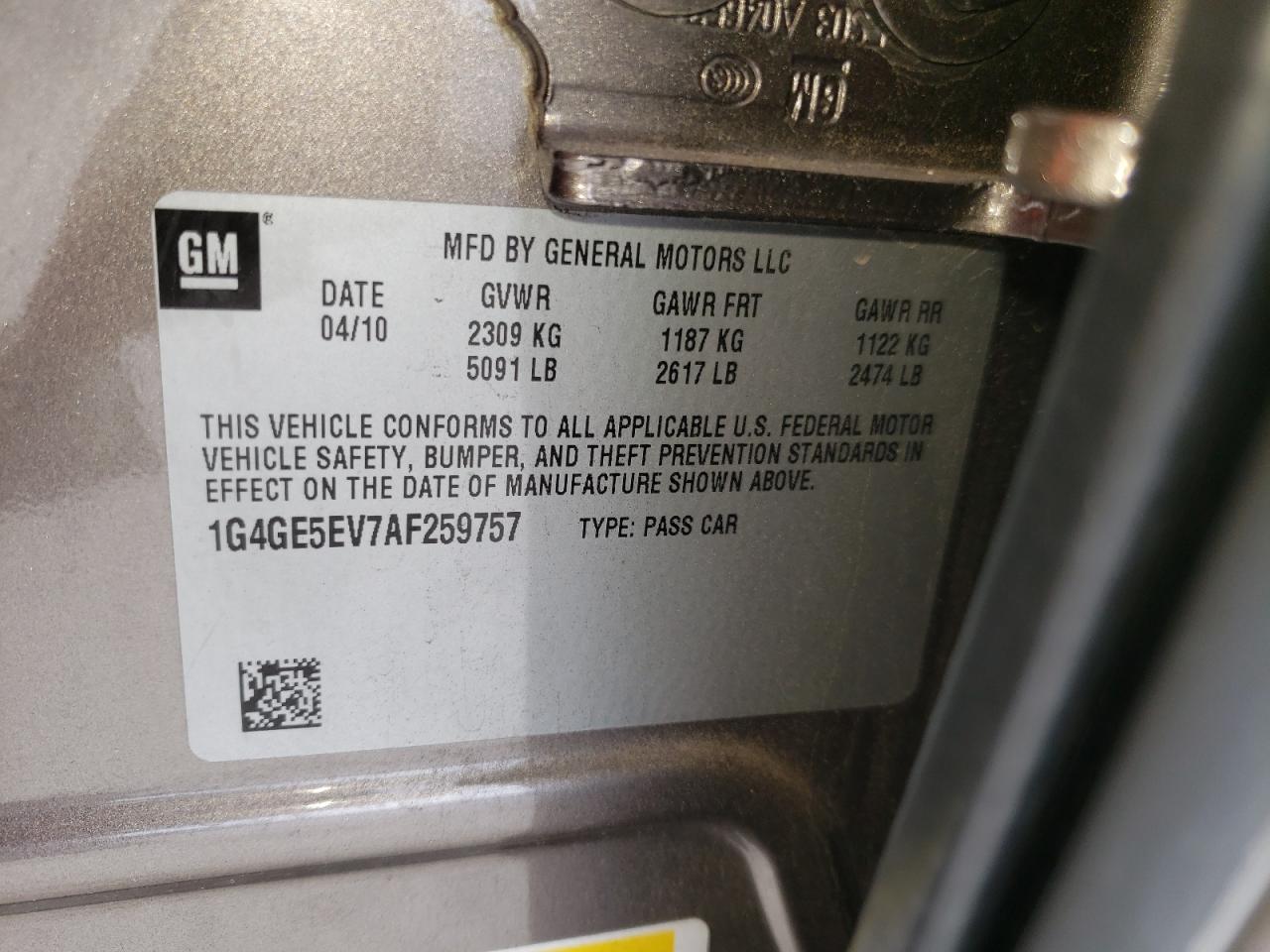 Photo 10 from auction – 2010 BUICK LACROSSE C with VIN 1G4GE5EV7AF259757