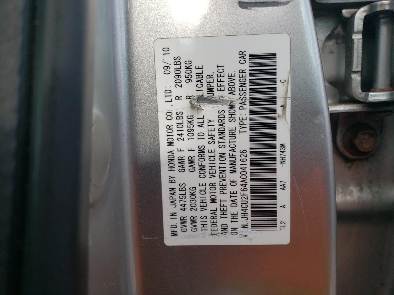 Photo 10 from auction – 2010 ACURA TSX with VIN JH4CU2F64AC041626