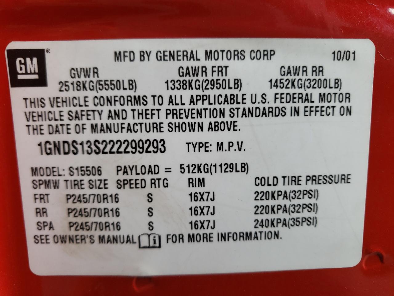 Photo 10 from auction – 2002 CHEVROLET TRAILBLAZE with VIN 1GNDS13S222299293