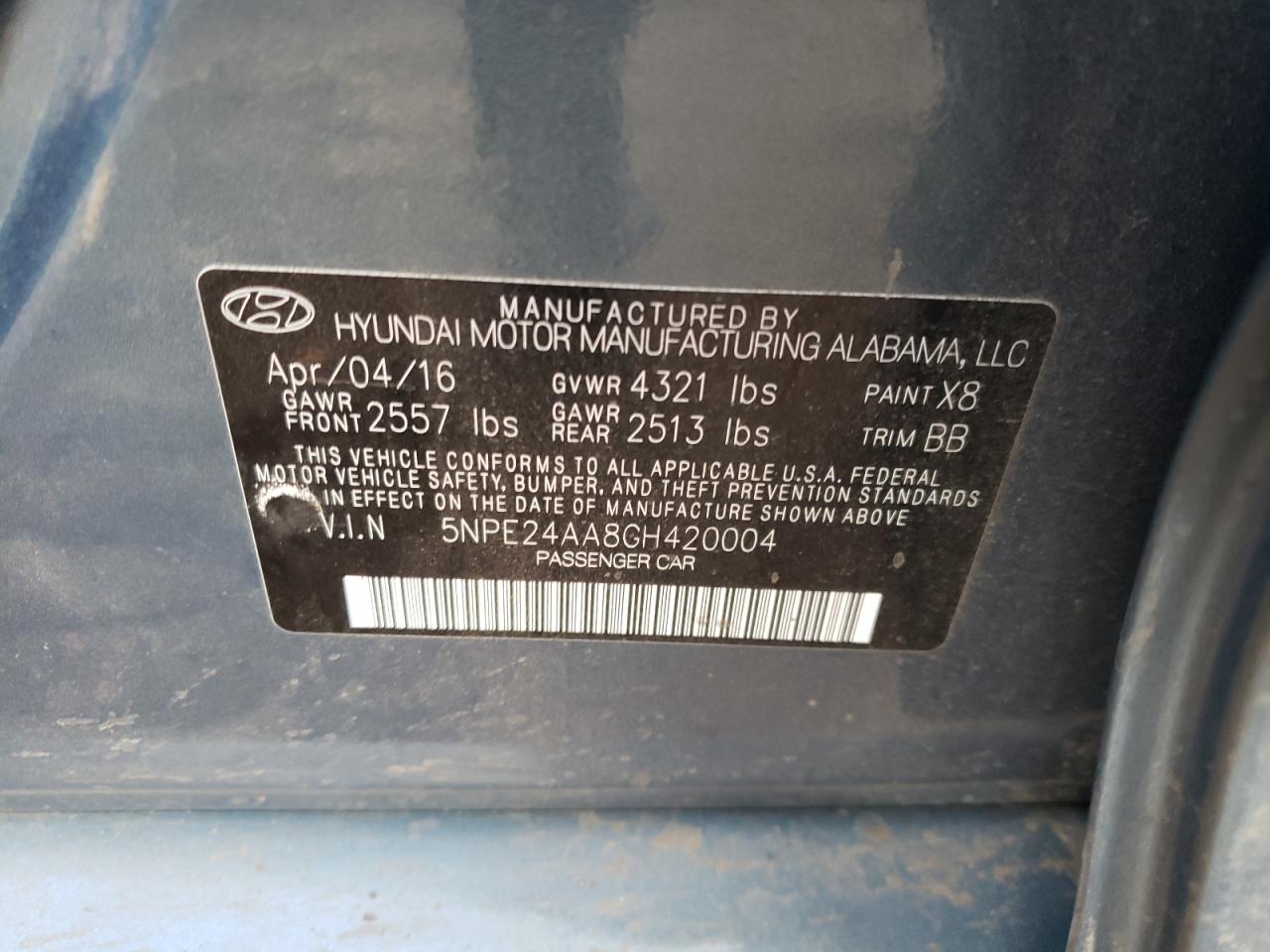 Photo 10 from auction – 2016 HYUNDAI SONATA ECO with VIN 5NPE24AA8GH420004