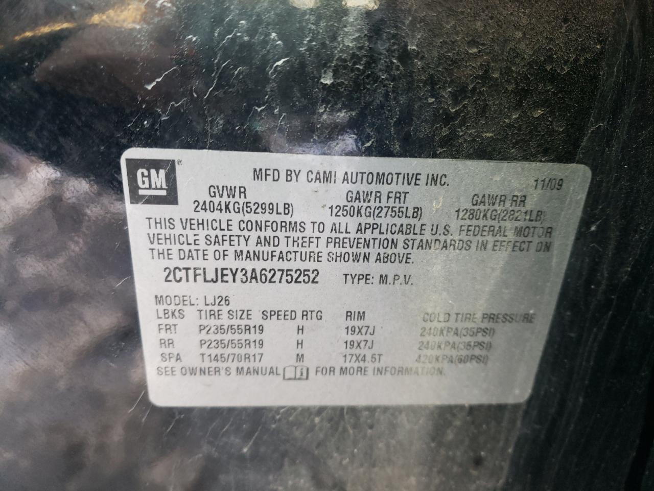 Photo 10 from auction – 2010 GMC TERRAIN SL with VIN 2CTFLJEY3A6275252