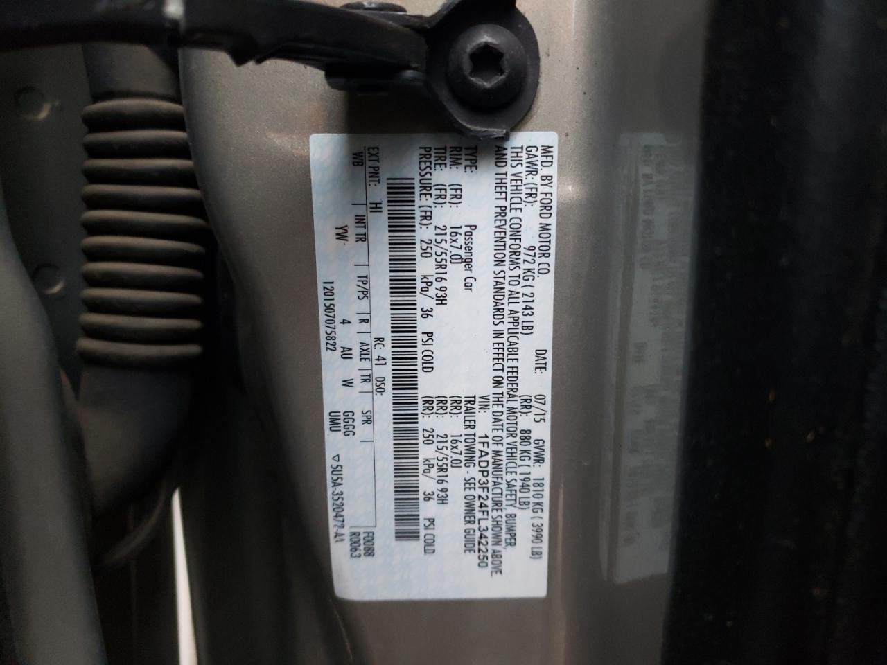 Photo 10 from auction – 2015 FORD FOCUS SE with VIN 1FADP3F24FL342250