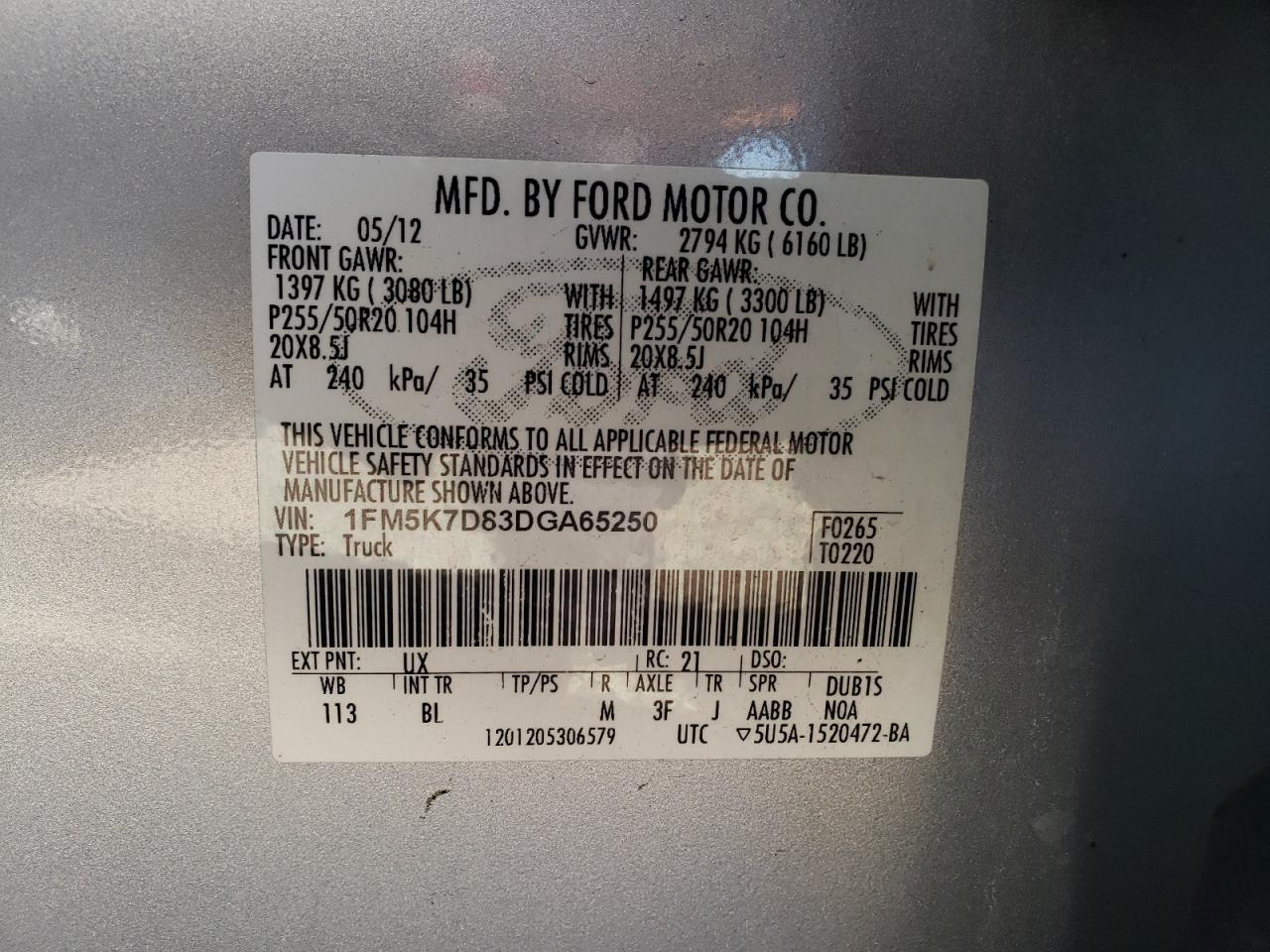 Photo 10 from auction – 2013 FORD EXPLORER X with VIN 1FM5K7D83DGA65250