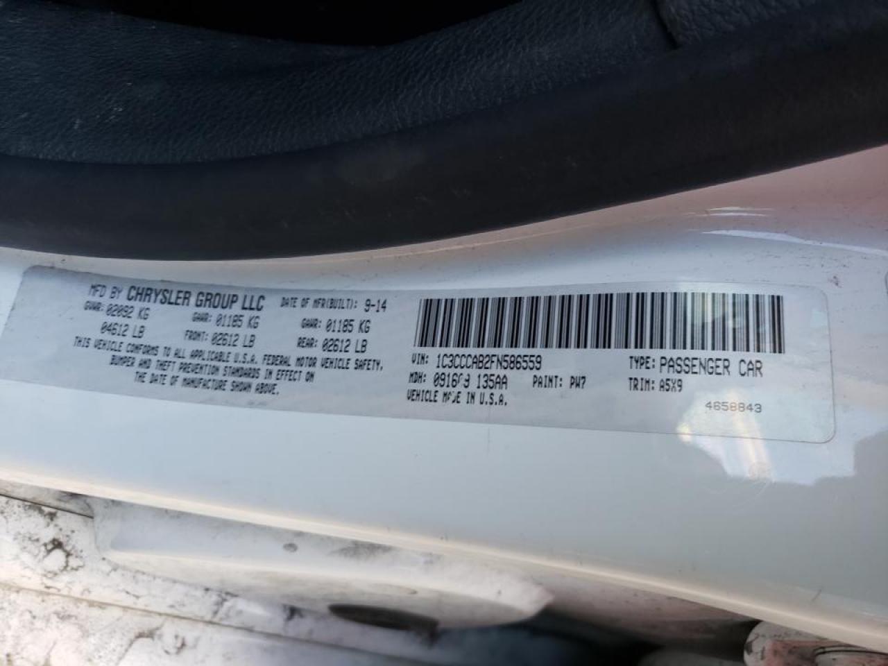 Photo 10 from auction – 2015 CHRYSLER 200 LIMITE with VIN 1C3CCCAB2FN586559