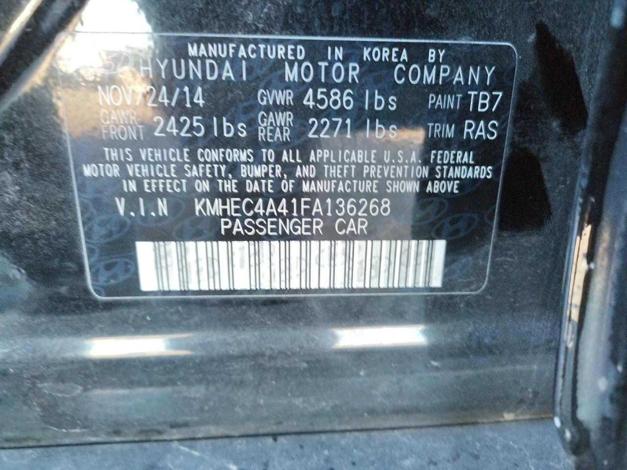 Photo 10 from auction – 2015 HYUNDAI SONATA HYB with VIN KMHEC4A41FA136268