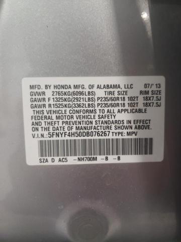 HONDA PILOT EXL 2013 with VIN 5FNYF4H50DB076267 - Photo from auction
