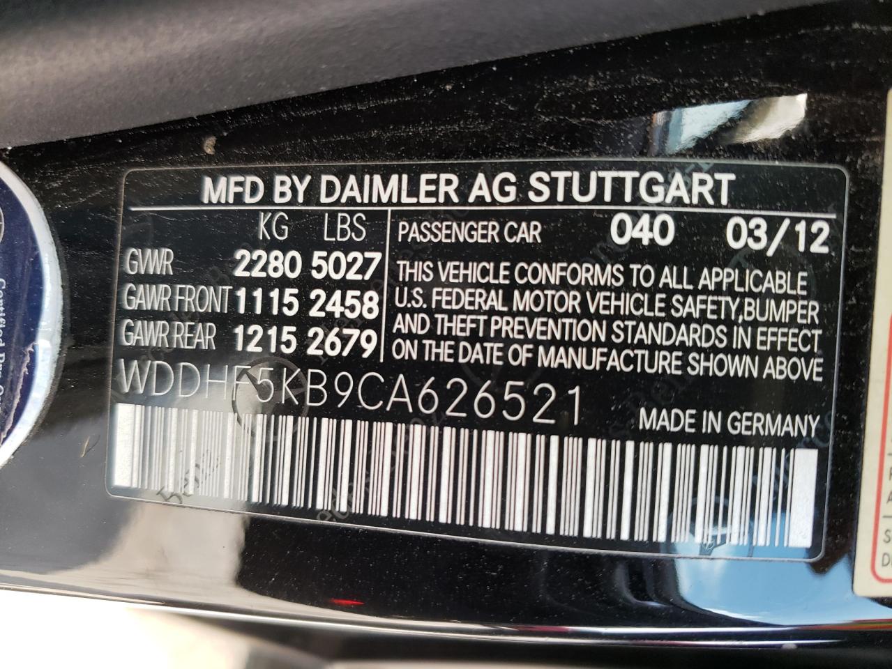 Photo 10 from auction – 2012 MERCEDES-BENZ E 350 with VIN WDDHF5KB9CA626521
