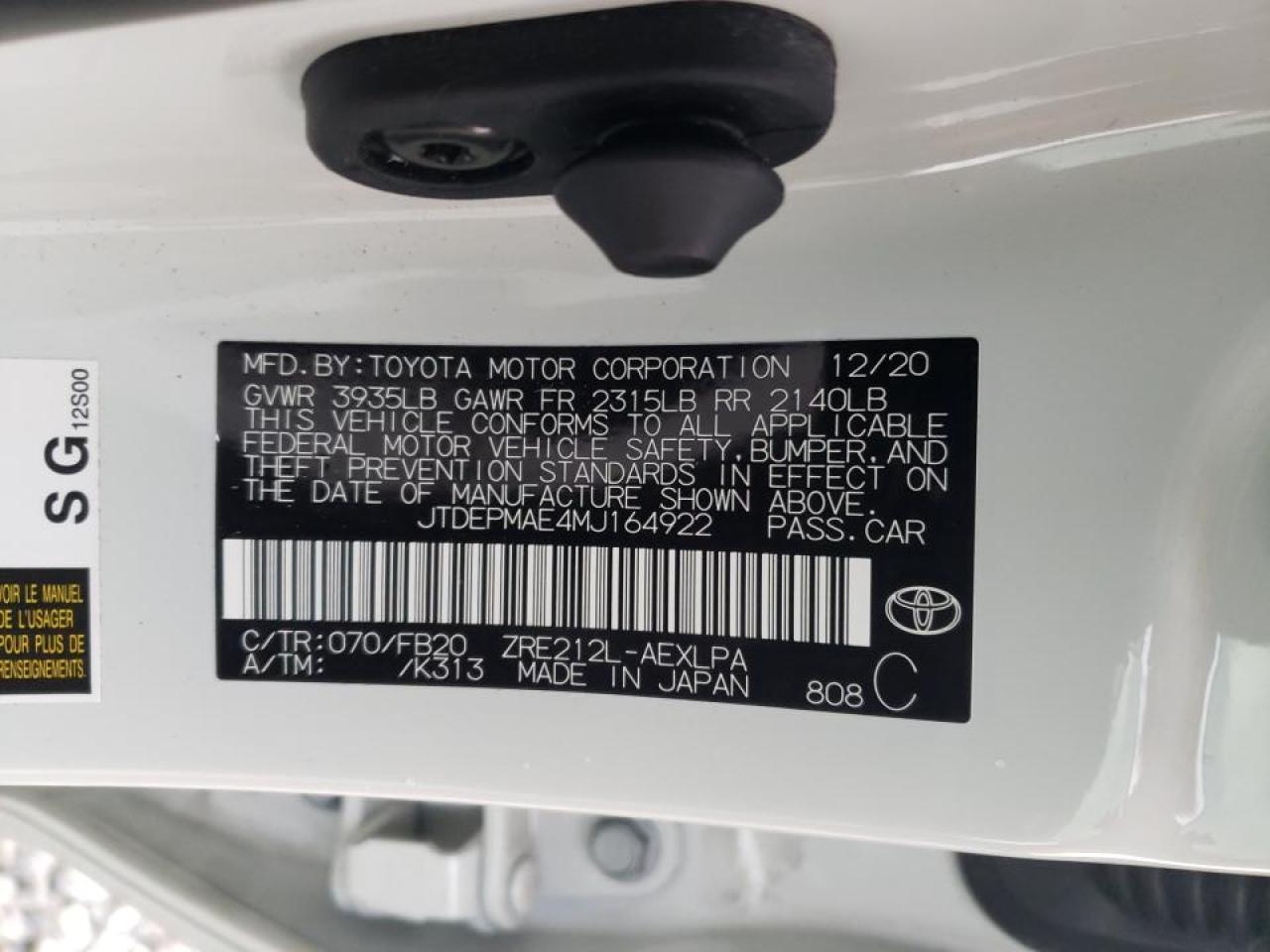 Photo 10 from auction – 2021 TOYOTA COROLLA LE with VIN JTDEPMAE4MJ164922