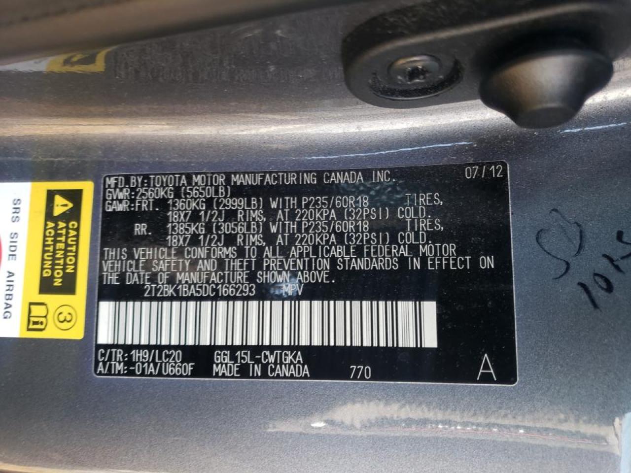 Photo 10 from auction – 2013 LEXUS RX 350 BAS with VIN 2T2BK1BA5DC166293
