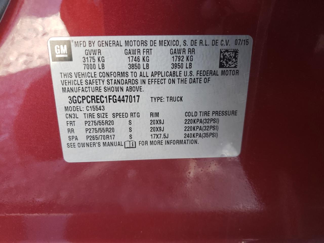 Photo 10 from auction – 2015 CHEVROLET SILVERADO with VIN 3GCPCREC1FG447017