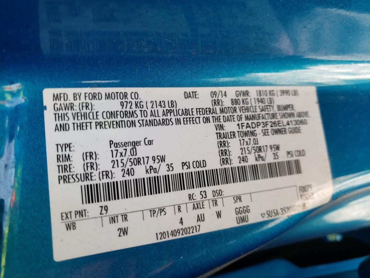 Photo 10 from auction – 2014 FORD FOCUS SE with VIN 1FADP3F26EL413060