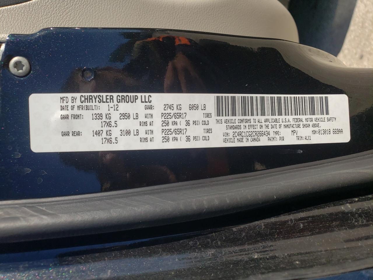 Photo 10 from auction – 2012 CHRYSLER TOWN & COU with VIN 2C4RC1CG2CR266434