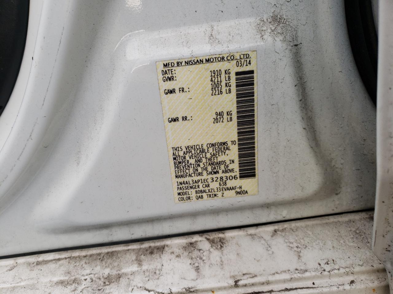 Photo 10 from auction – 2014 NISSAN ALTIMA 2.5 with VIN 1N4AL3AP1EC328306