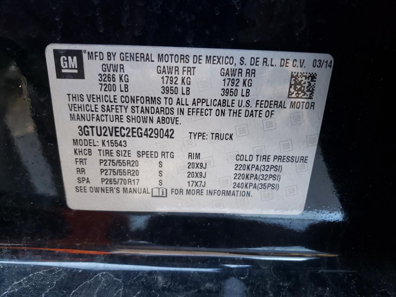 Photo 10 from auction – 2014 GMC SIERRA K15 with VIN 3GTU2VEC2EG429042