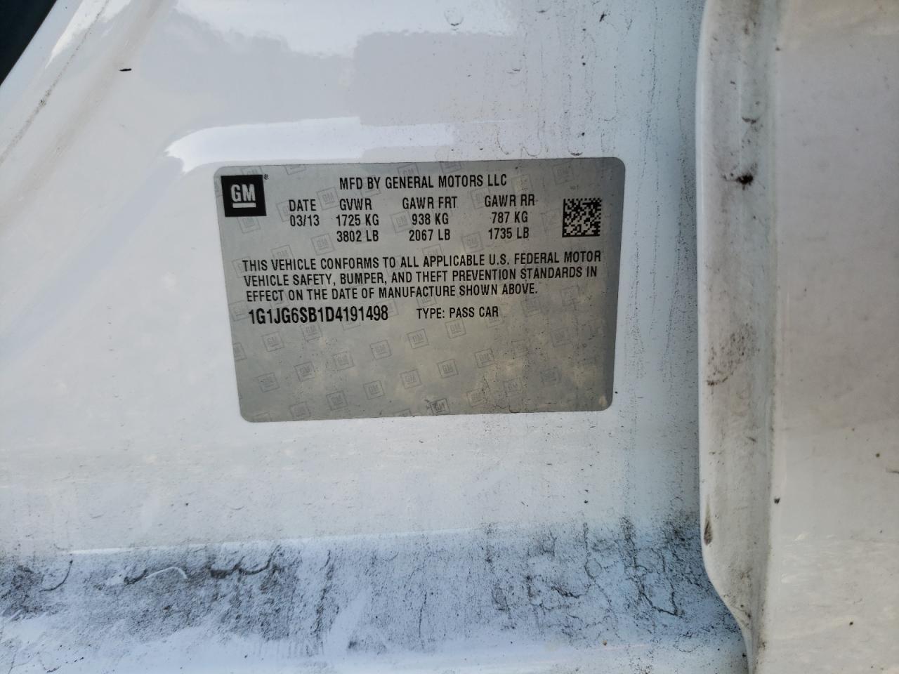 Photo 10 from auction – 2013 CHEVROLET SONIC RS with VIN 1G1JG6SB1D4191498