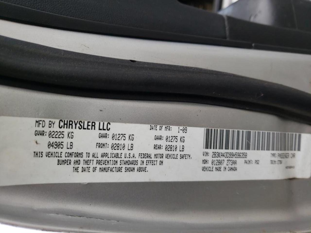 Photo 10 from auction – 2009 DODGE CHARGER with VIN 2B3KA43D99H596358