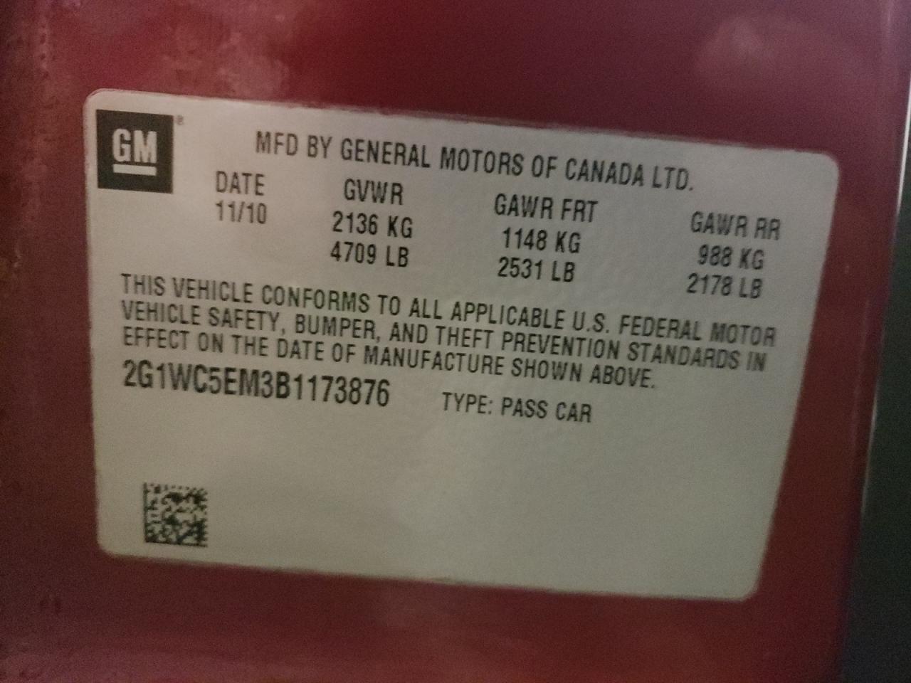 Photo 10 from auction – 2011 CHEVROLET IMPALA LTZ with VIN 2G1WC5EM3B1173876