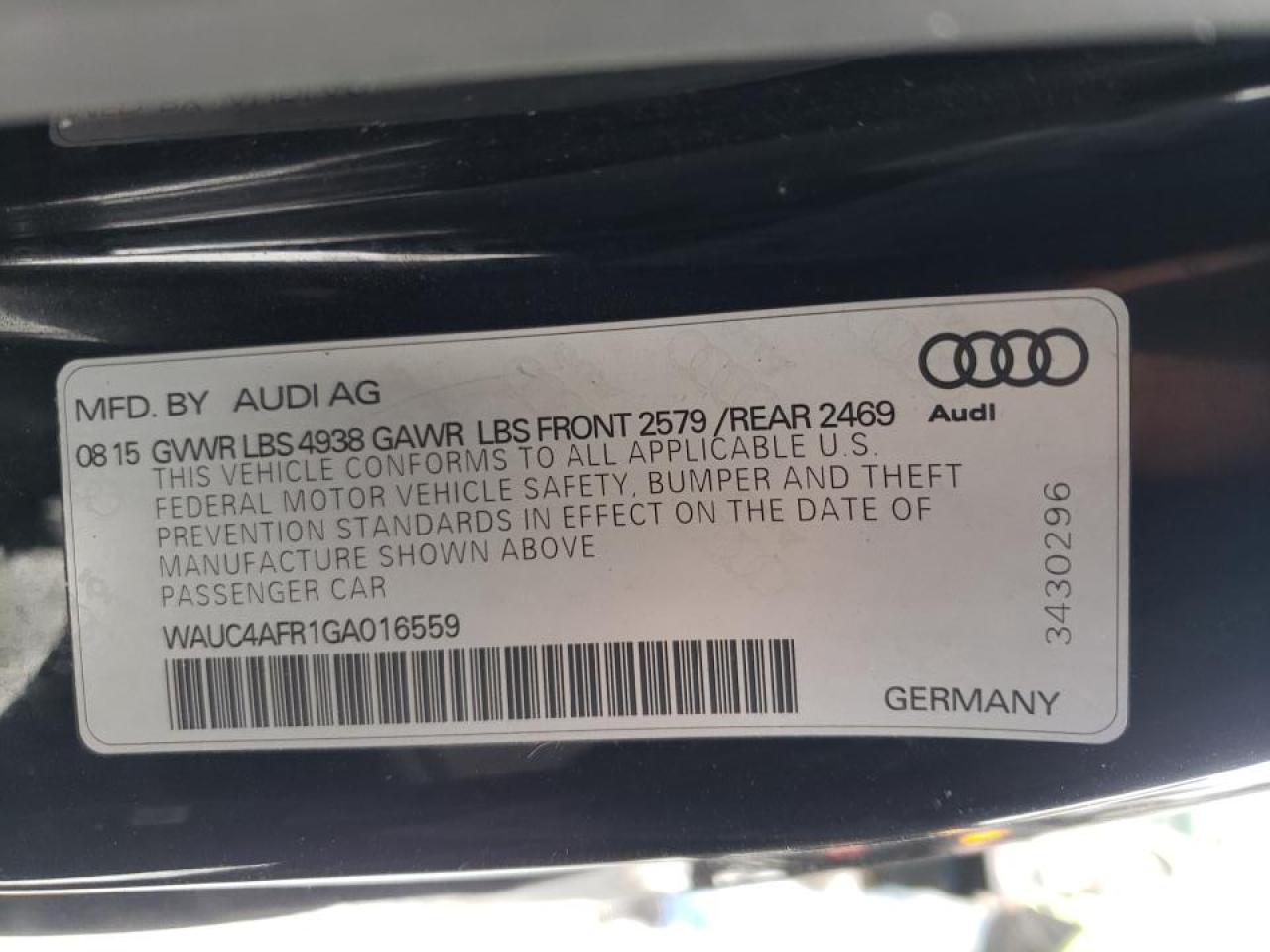 Photo 10 from auction – 2016 AUDI S5 PREMIUM with VIN WAUC4AFR1GA016559