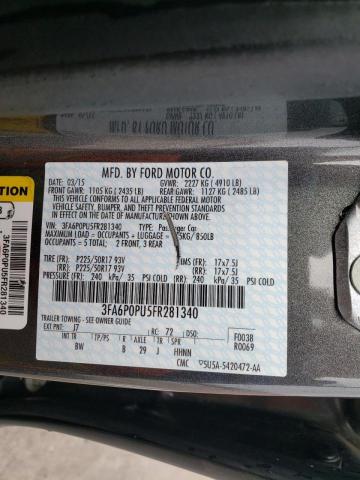 Photo 10 from auction – 2015 FORD FUSION SE with VIN 3FA6P0PU5FR281340