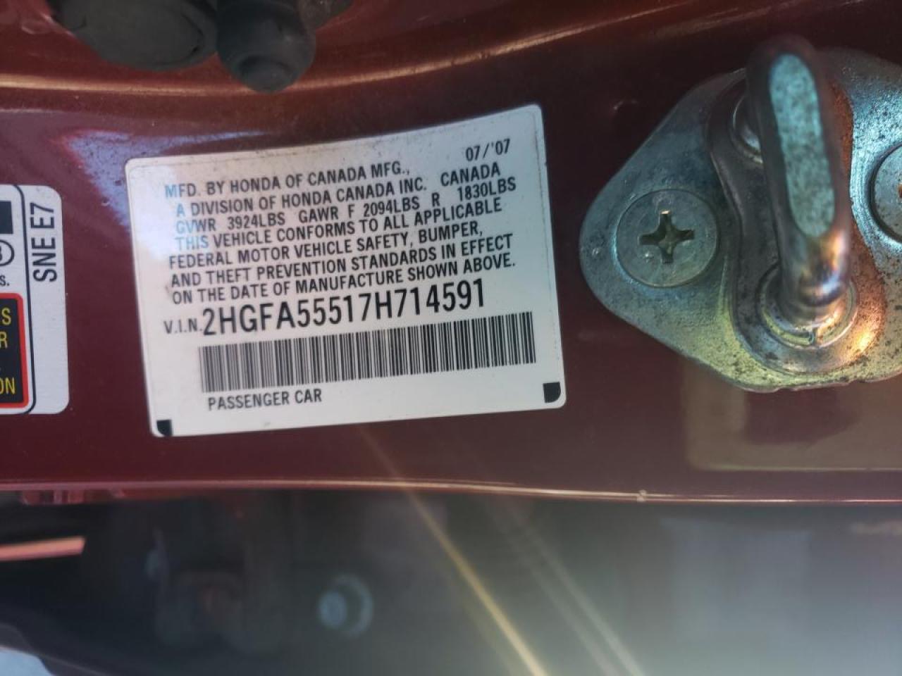 Photo 10 from auction – 2007 HONDA CIVIC SI with VIN 2HGFA55517H714591
