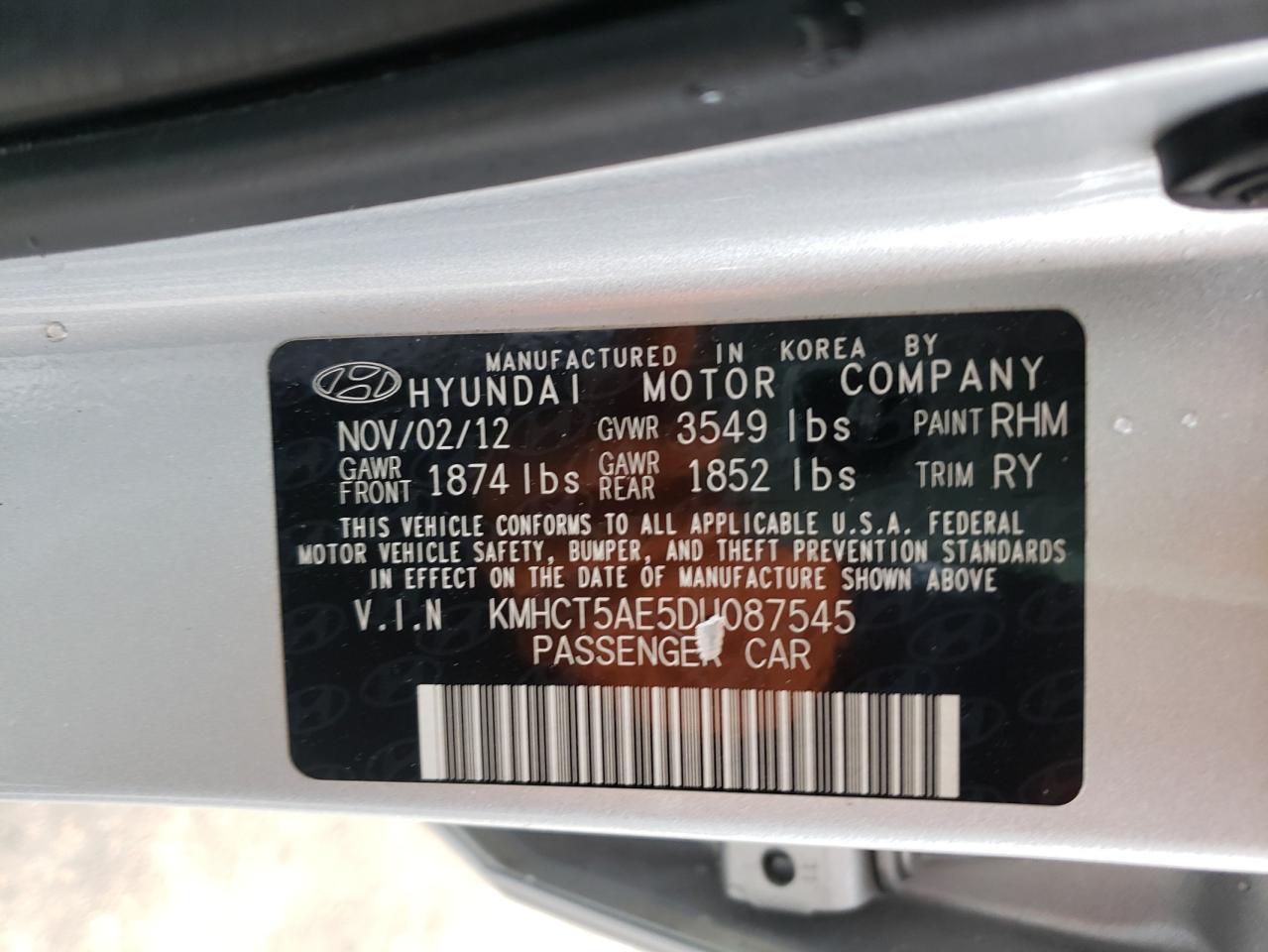Photo 10 from auction – 2013 HYUNDAI ACCENT GLS with VIN KMHCT5AE5DU087545