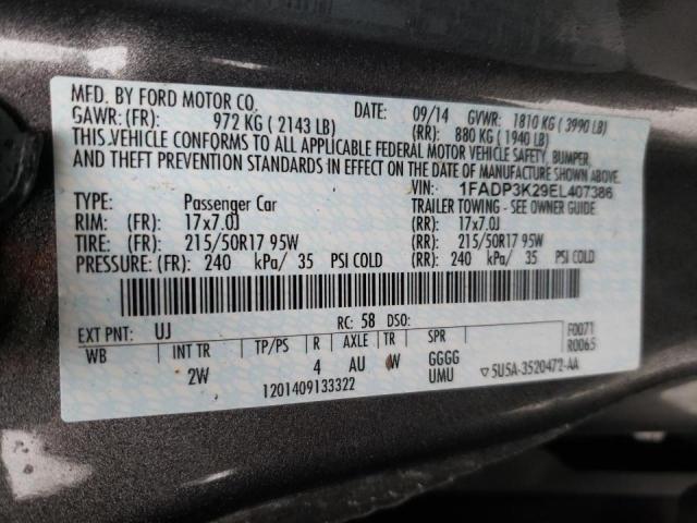 Photo 10 from auction – 2014 FORD FOCUS SE with VIN 1FADP3K29EL407386
