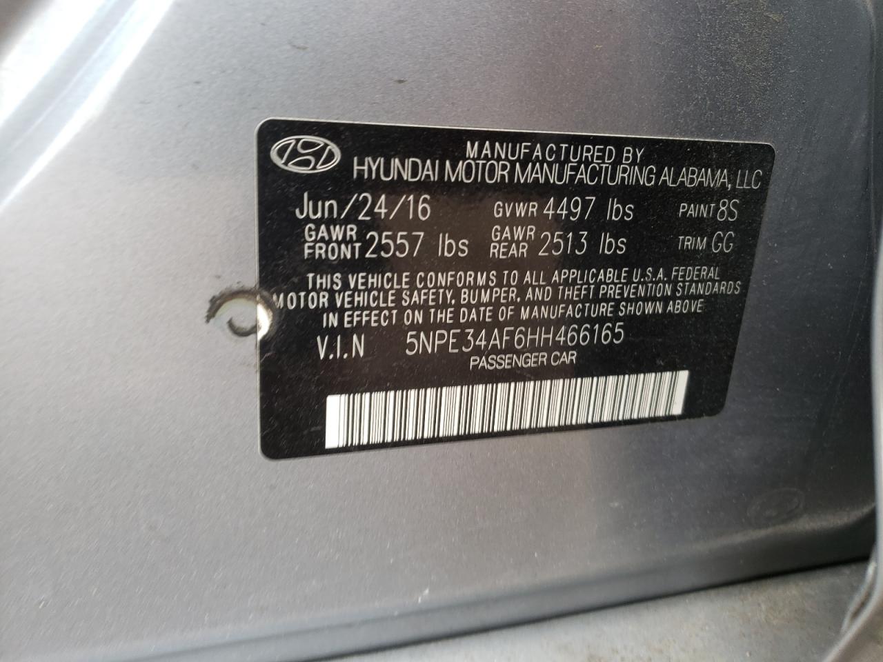 Photo 10 from auction – 2017 HYUNDAI SONATA SPO with VIN 5NPE34AF6HH466165
