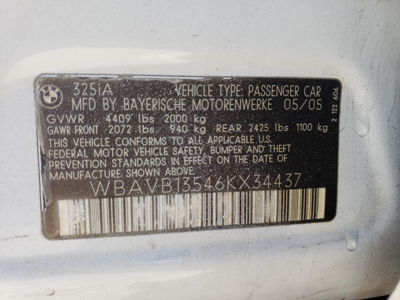 Photo 10 from auction – 2006 BMW 325 I with VIN WBAVB13546KX34437