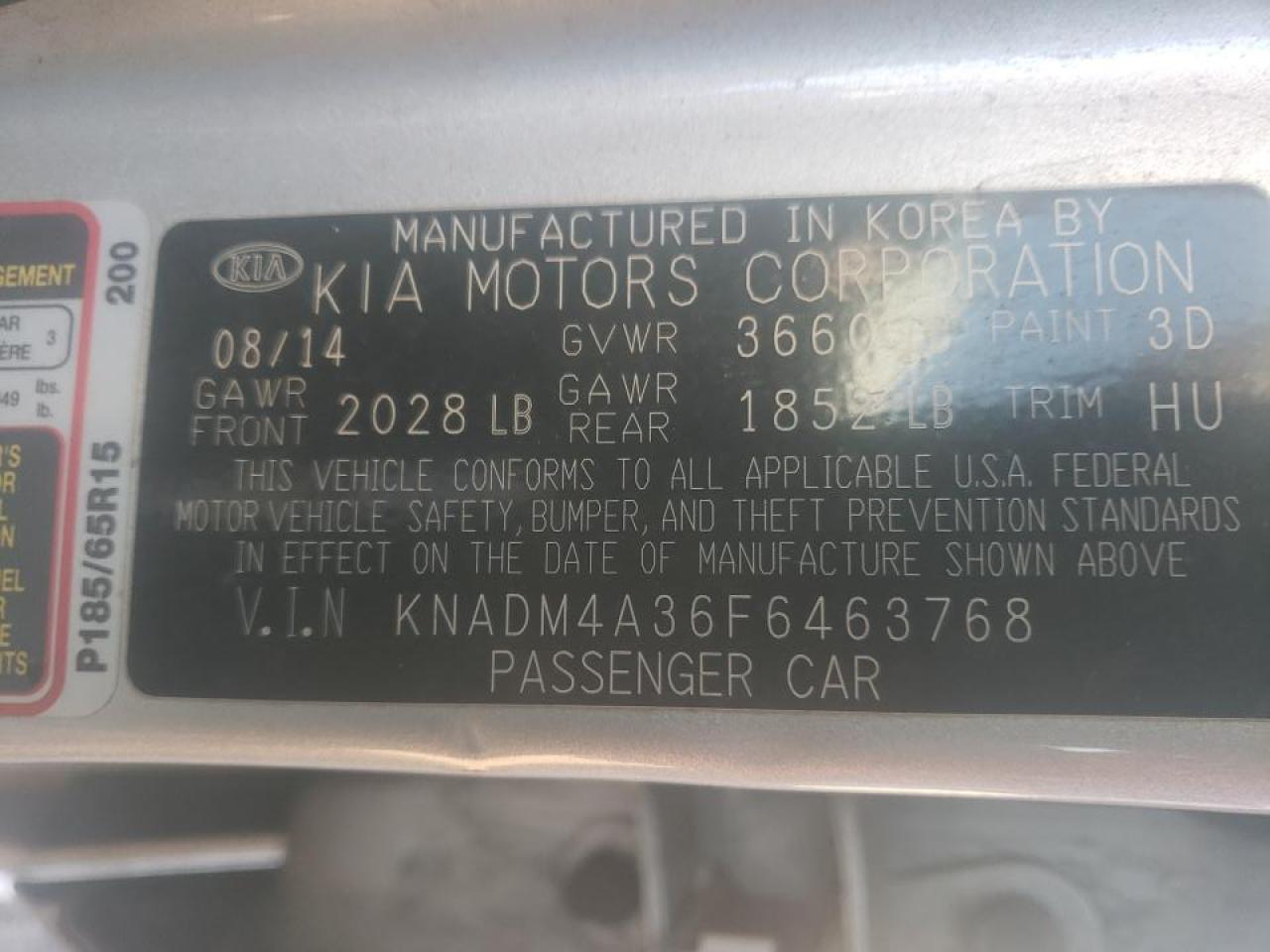 Photo 10 from auction – 2015 KIA RIO LX with VIN KNADM4A36F6463768