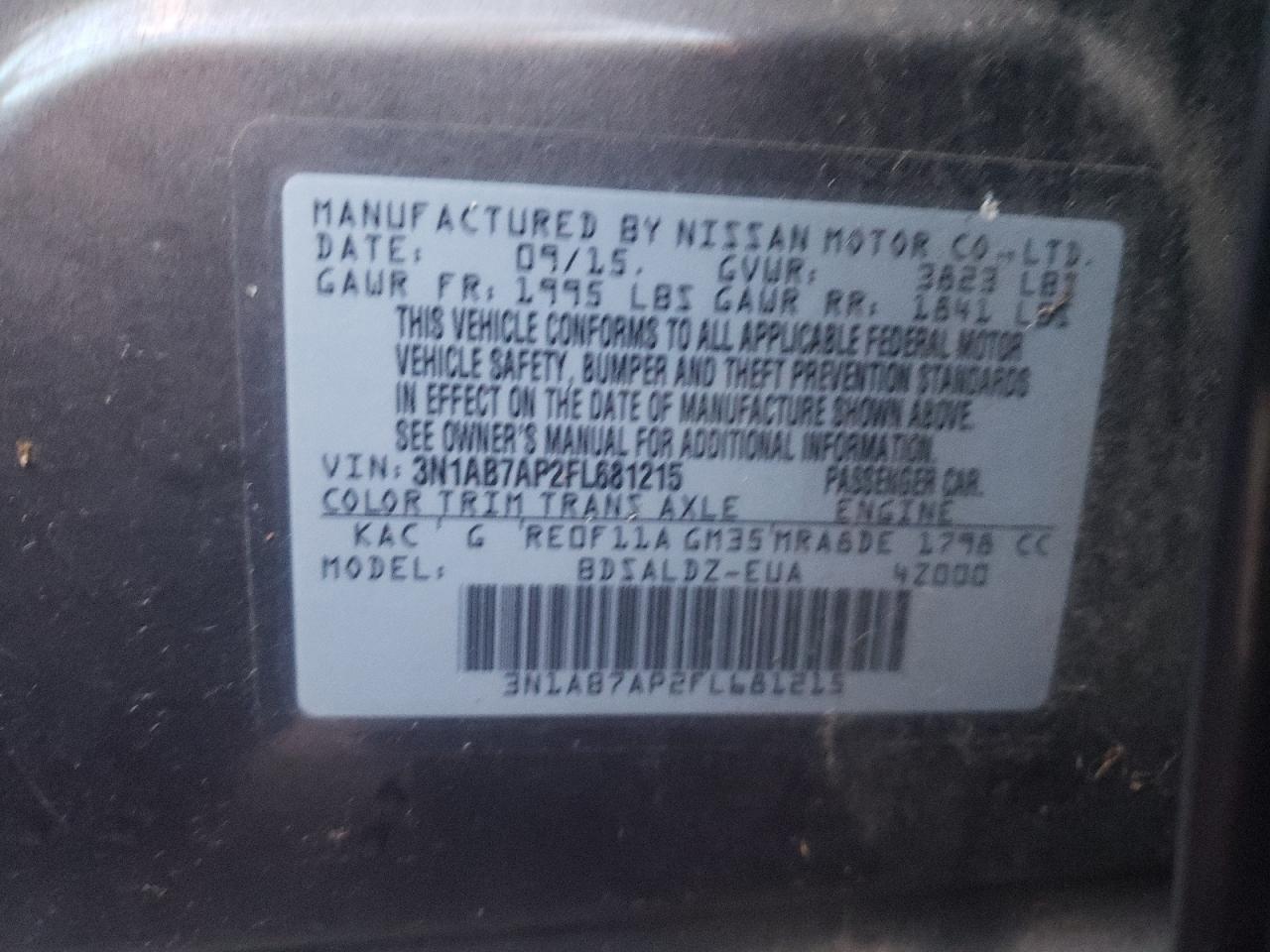 Photo 10 from auction – 2015 NISSAN SENTRA S with VIN 3N1AB7AP2FL681215