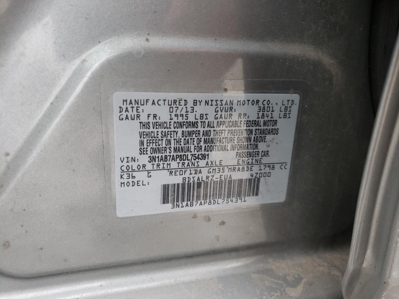 Photo 10 from auction – 2013 NISSAN SENTRA S with VIN 3N1AB7AP8DL754391
