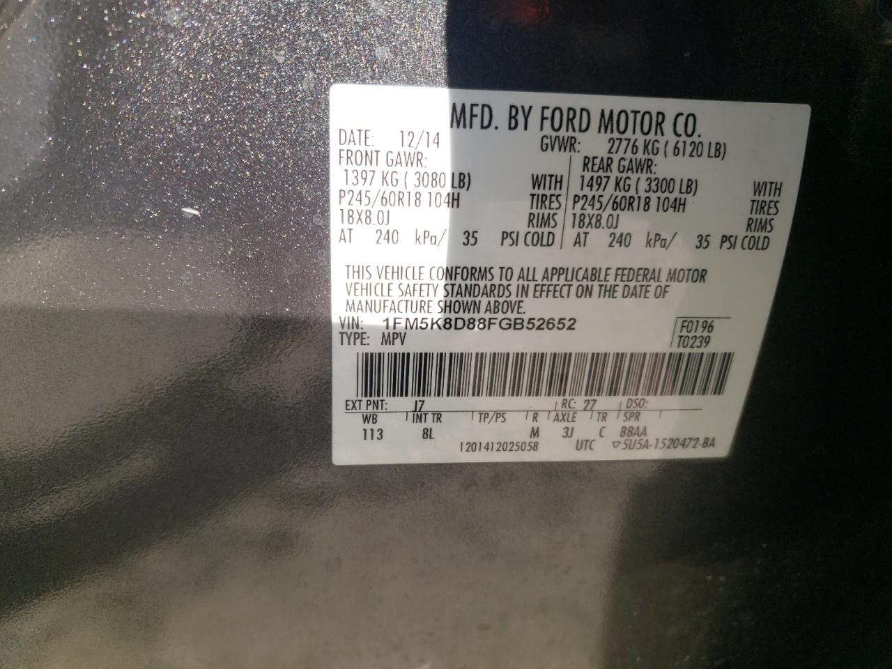 Photo 10 from auction – 2015 FORD EXPLORER X with VIN 1FM5K8D88FGB52652