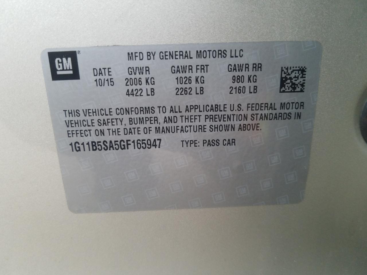 Photo 10 from auction – 2016 CHEVROLET MALIBU LIM with VIN 1G11B5SA5GF165947