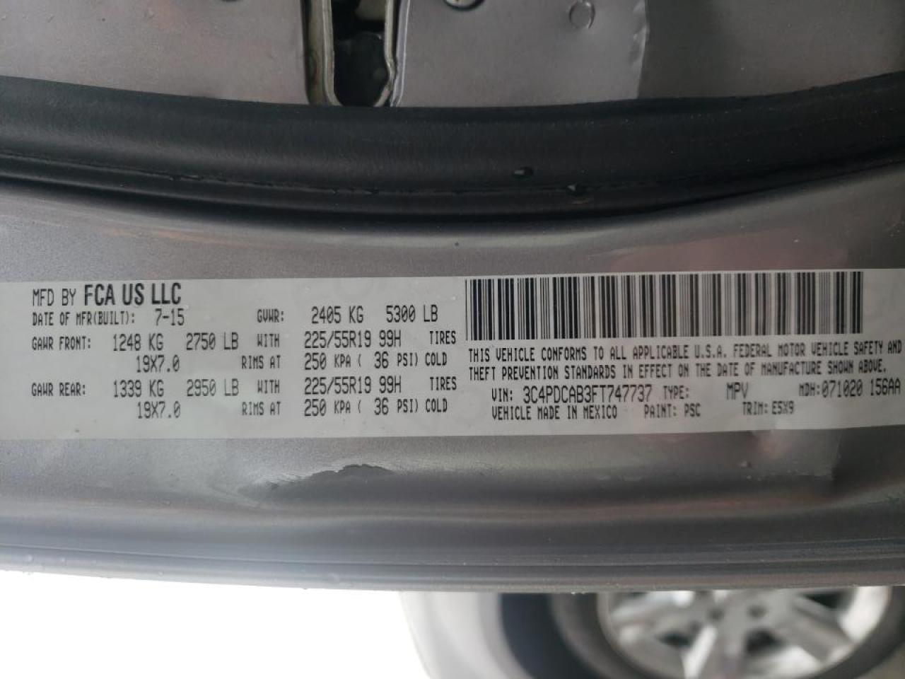 Photo 10 from auction – 2015 DODGE JOURNEY SE with VIN 3C4PDCAB3FT747737