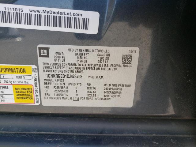 Photo 10 from auction – 2012 CHEVROLET TRAVERSE L with VIN 1GNKRGED1CJ423758
