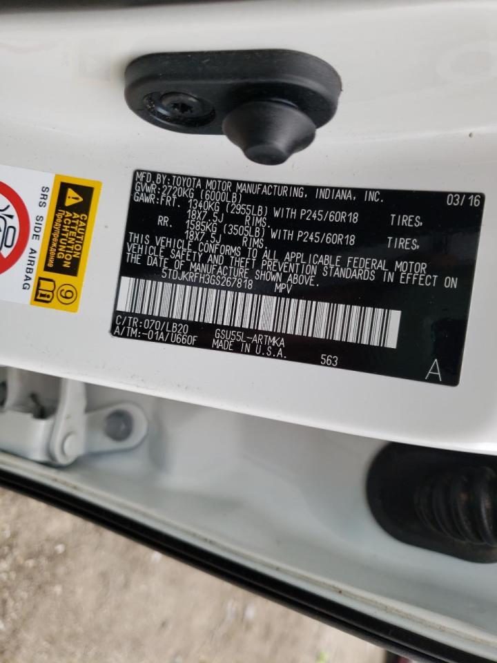 Photo 10 from auction – 2016 TOYOTA HIGHLANDER with VIN 5TDJKRFH3GS267818
