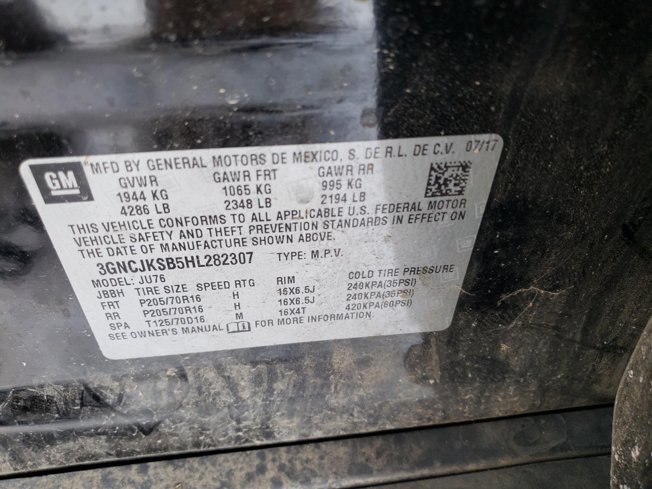 Photo 10 from auction – 2017 CHEVROLET TRAX LS with VIN 3GNCJKSB5HL282307