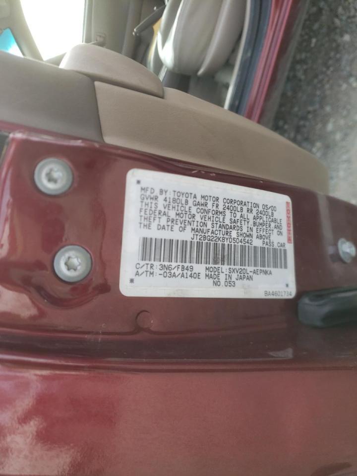 Photo 10 from auction – 2000 TOYOTA CAMRY CE with VIN JT2BG22K8Y0504542