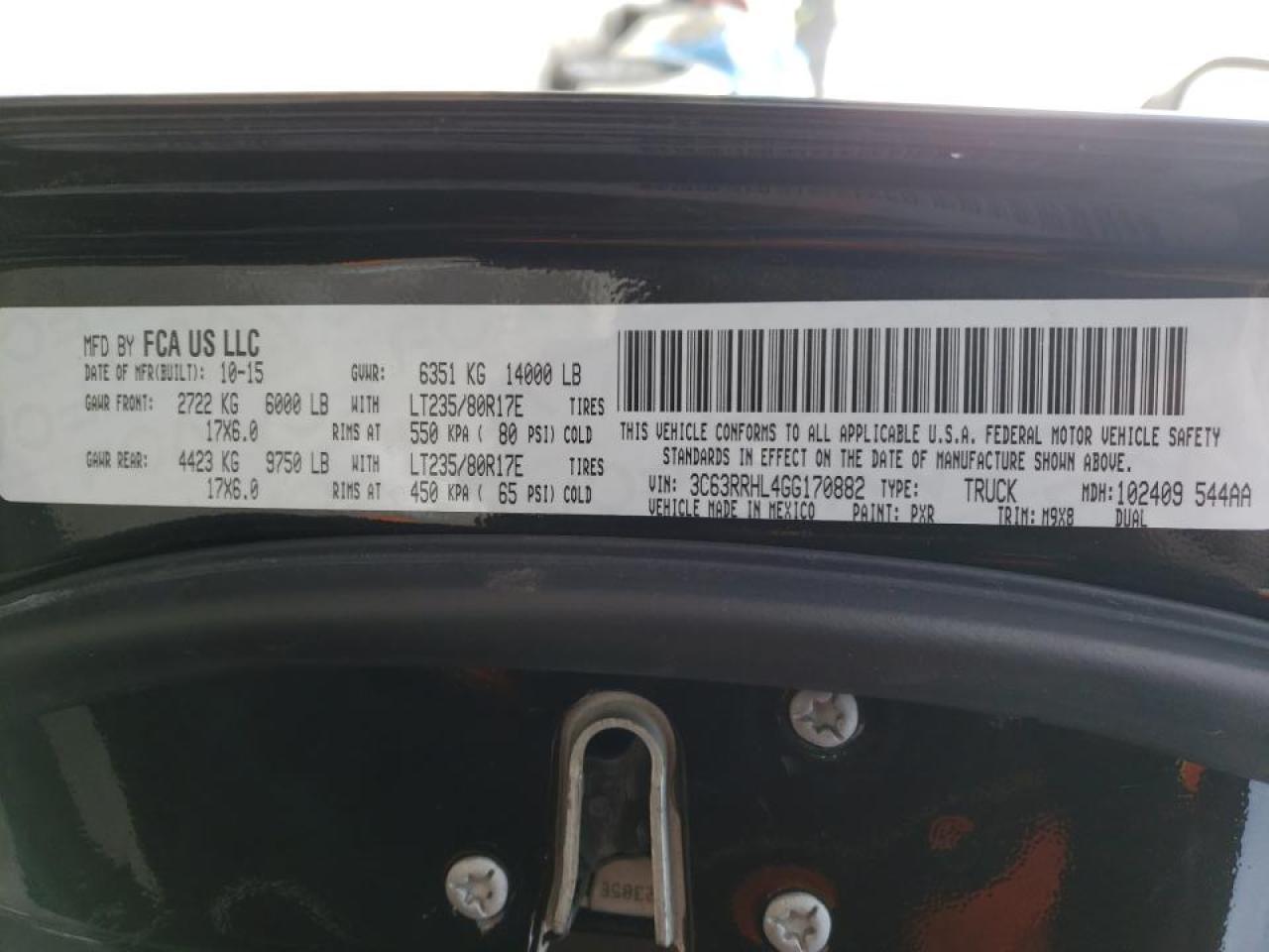 Photo 10 from auction – 2016 RAM 3500 SLT with VIN 3C63RRHL4GG170882