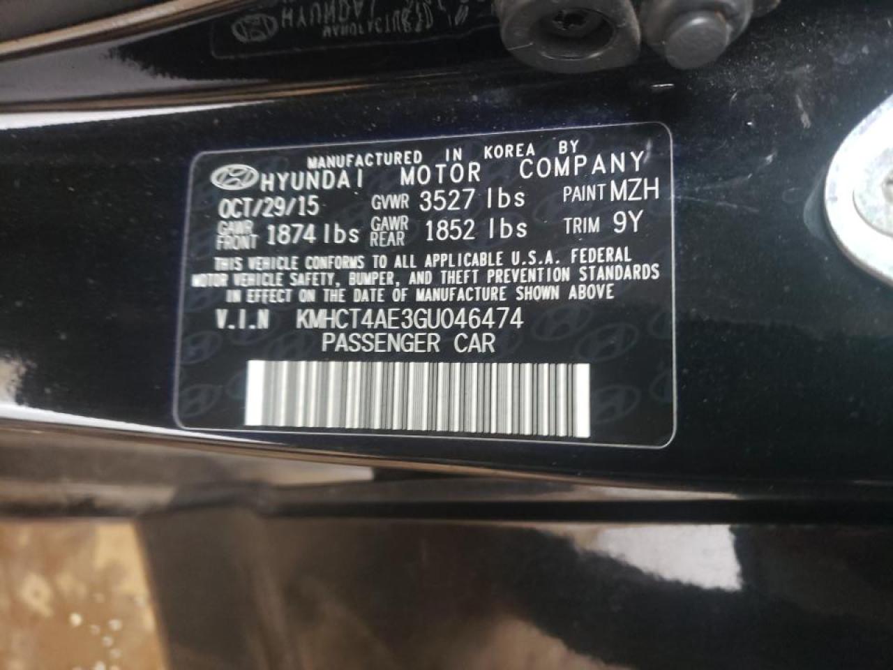 Photo 10 from auction – 2016 HYUNDAI ACCENT SE with VIN KMHCT4AE3GU046474