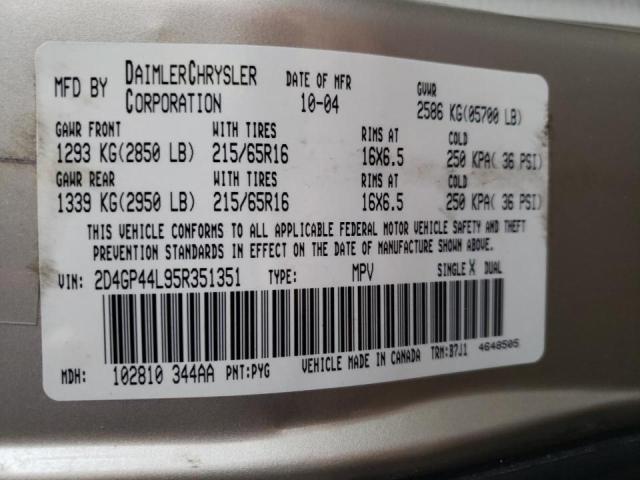 Photo 10 from auction – 2005 DODGE GRAND CARA with VIN 2D4GP44L95R351351