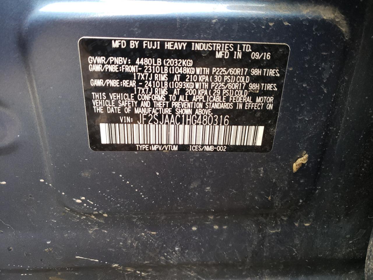 Photo 10 from auction – 2017 SUBARU FORESTER 2 with VIN JF2SJAAC1HG480316